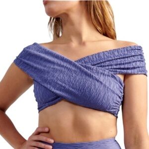 Mara Hoffman Lorina Blue Bikini Top Off the Shoulder Textured X Large